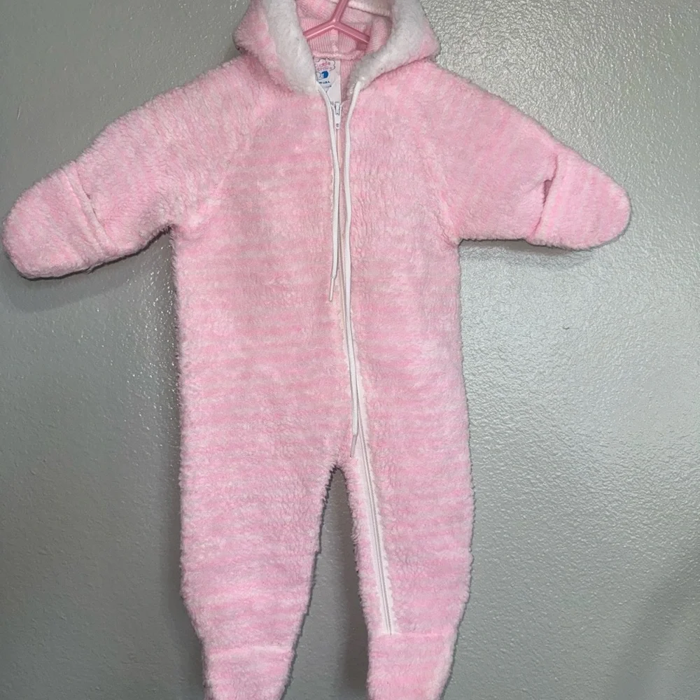 Vintage Cuddle Time Hooded Pram Suit Footed Pajamas Baby 0-3 Month Made in USA